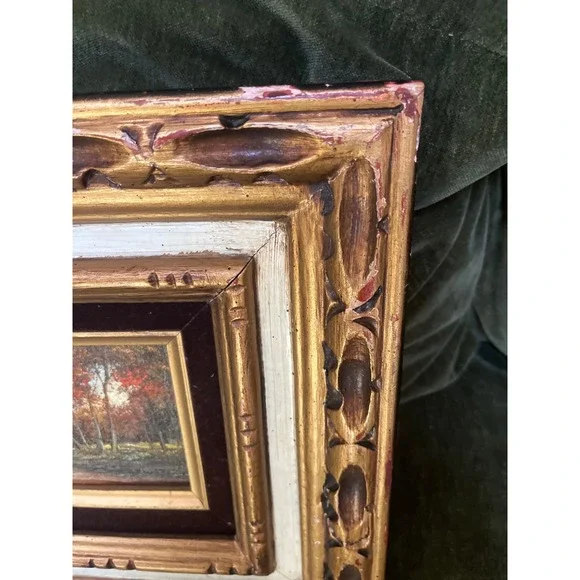 I Cafieri Oil Painting Autumn River Landscape Ornate Wooden Frame Mid century - Picture 5 of 12